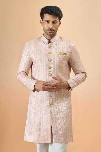 Buy Arihant Rai Sinha Pink Jacquard, Silk Designer Sherwani Set at Aza Fashions Buy_Arihant Rai Sinha_Pink Jacquard, Silk Designer Sherwani Set _at_Aza_Fashions
