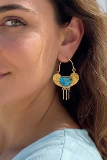 Buy_Arvino_Blue Turquoise Crescent Earrings _Online_at_Aza_Fashions
