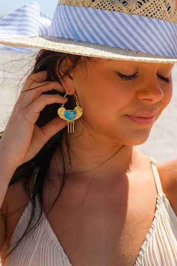 Shop_Arvino_Blue Turquoise Crescent Earrings _Online_at_Aza_Fashions