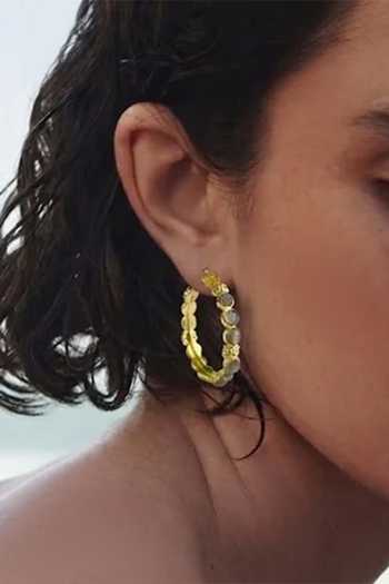 Arvino Multi Color Labradorite Studded Hoops Online at Aza Fashions Arvino_Multi Color Labradorite Studded Hoops _Online_at_Aza_Fashions