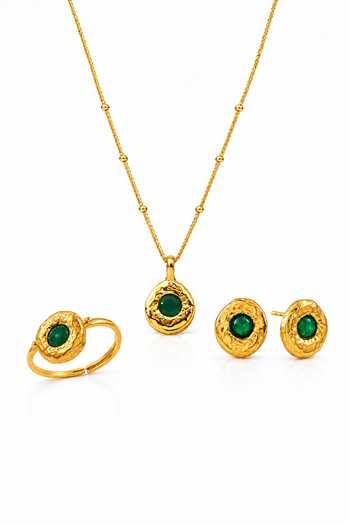 Arvino Green Onyx Medallion Pendant Necklace Set 