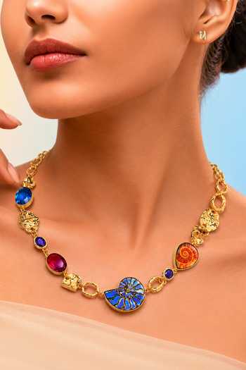 Arvino_Multi Color Ammonite And Gemstone Link Necklace _at_Aza_Fashions