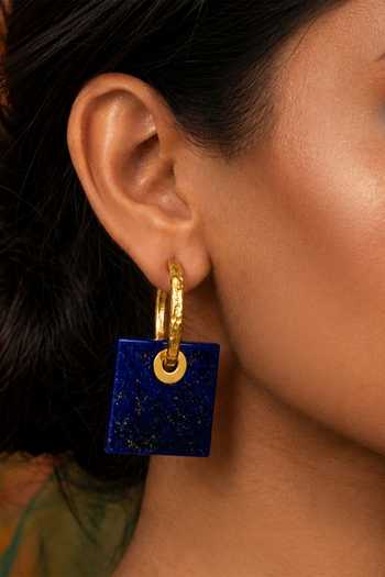 Shop_Arvino_Blue Lapis Lazuli Square Hoop Earrings _Online_at_Aza_Fashions