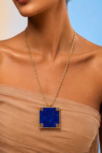 Shop Arvino Blue Lapis Lazuli Square Pendant Necklace Online at Aza Fashions Shop_Arvino_Blue Lapis Lazuli Square Pendant Necklace _Online_at_Aza_Fashions
