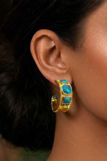 Arvino Blue Turquoise Statement Hoop Earrings Online at Aza Fashions Arvino_Blue Turquoise Statement Hoop Earrings _Online_at_Aza_Fashions