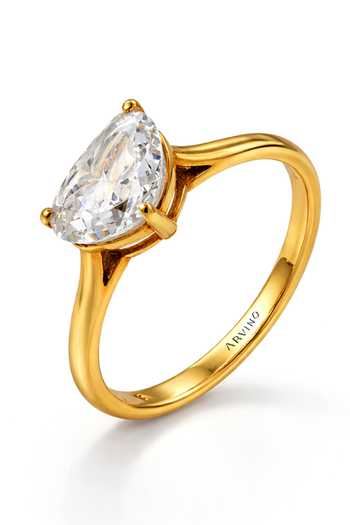 Arvino Solitaire Heart Crystal Teardrop Ring 