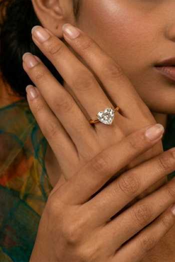 Arvino_Gold Plated Solitaire Heart Crystal Teardrop Ring _at_Aza_Fashions
