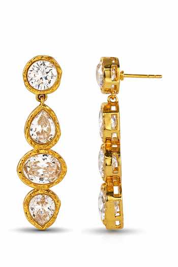 Arvino Gold Plated Crystal Trio Drop Statement Earrings Online at Aza Fashions Arvino_Gold Plated Crystal Trio Drop Statement Earrings _Online_at_Aza_Fashions