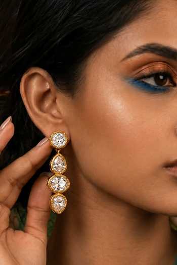 Buy Arvino Gold Plated Crystal Trio Drop Statement Earrings Online at Aza Fashions Buy_Arvino_Gold Plated Crystal Trio Drop Statement Earrings _Online_at_Aza_Fashions