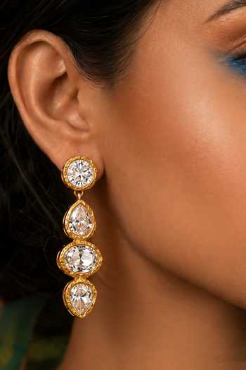 Shop Arvino Gold Plated Crystal Trio Drop Statement Earrings Online at Aza Fashions Shop_Arvino_Gold Plated Crystal Trio Drop Statement Earrings _Online_at_Aza_Fashions