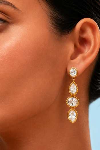 Arvino Gold Plated Crystal Trio Drop Statement Earrings at Aza Fashions Arvino_Gold Plated Crystal Trio Drop Statement Earrings _at_Aza_Fashions