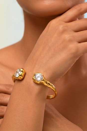 Buy_Arvino_Gold Plated Dual Stone Open Cuff Bracelet _Online_at_Aza_Fashions