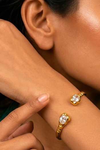 Shop_Arvino_Gold Plated Dual Stone Open Cuff Bracelet _Online_at_Aza_Fashions