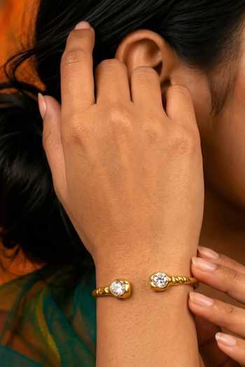 Arvino_Gold Plated Dual Stone Open Cuff Bracelet _at_Aza_Fashions