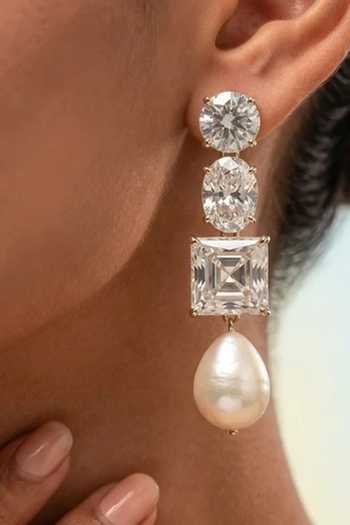 Arvino Gold Plated Crystal And Baroque Pearl Drop Earrings Online at Aza Fashions Arvino_Gold Plated Crystal And Baroque Pearl Drop Earrings _Online_at_Aza_Fashions