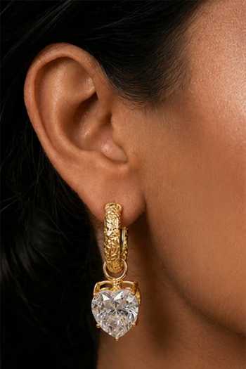 Arvino Gold Plated Heart Crystal Hoop Earrings Online at Aza Fashions Arvino_Gold Plated Heart Crystal Hoop Earrings _Online_at_Aza_Fashions