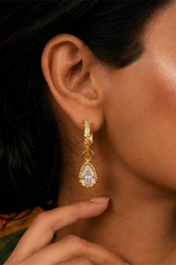Arvino Gold Plated Teardrop Crystal Hoop Earrings Online at Aza Fashions Arvino_Gold Plated Teardrop Crystal Hoop Earrings _Online_at_Aza_Fashions