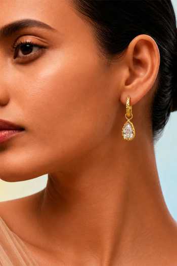 Shop Arvino Gold Plated Teardrop Crystal Hoop Earrings Online at Aza Fashions Shop_Arvino_Gold Plated Teardrop Crystal Hoop Earrings _Online_at_Aza_Fashions