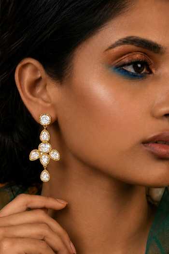 Shop Arvino Gold Plated Crystal Bloom Chandelier Earrings Online at Aza Fashions Shop_Arvino_Gold Plated Crystal Bloom Chandelier Earrings _Online_at_Aza_Fashions