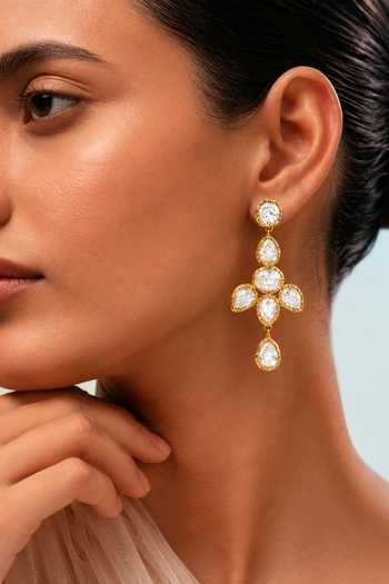Buy Arvino Gold Plated Crystal Bloom Chandelier Earrings Buy_Arvino_Gold Plated Crystal Bloom Chandelier Earrings