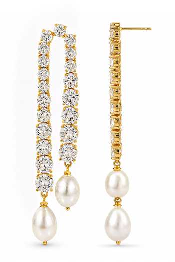 Arvino Crystal & Pearl Tennis Drop Earrings 
