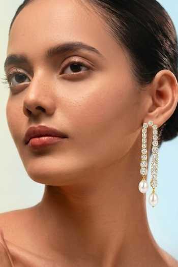 Arvino Crystal & Pearl Tennis Drop Earrings 