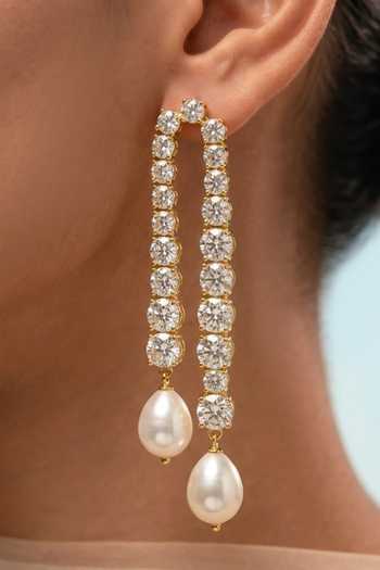 Buy Arvino Gold Plated Crystal And Pearl Tennis Drop Earrings Online at Aza Fashions Buy_Arvino_Gold Plated Crystal And Pearl Tennis Drop Earrings _Online_at_Aza_Fashions