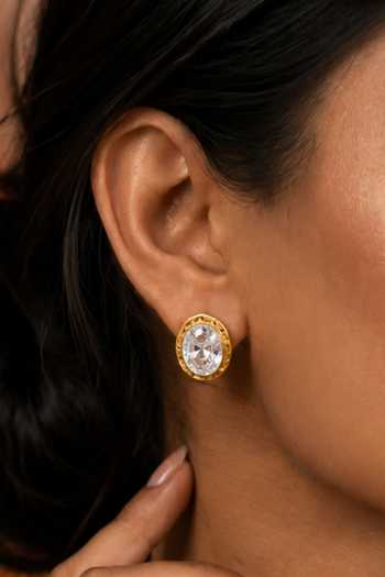 Shop Arvino Gold Plated Oval Crystal Stud Earrings Online at Aza Fashions Shop_Arvino_Gold Plated Oval Crystal Stud Earrings _Online_at_Aza_Fashions