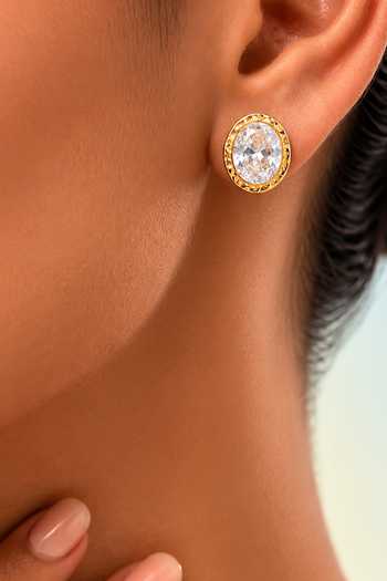 Arvino Gold Plated Oval Crystal Stud Earrings at Aza Fashions Arvino_Gold Plated Oval Crystal Stud Earrings _at_Aza_Fashions