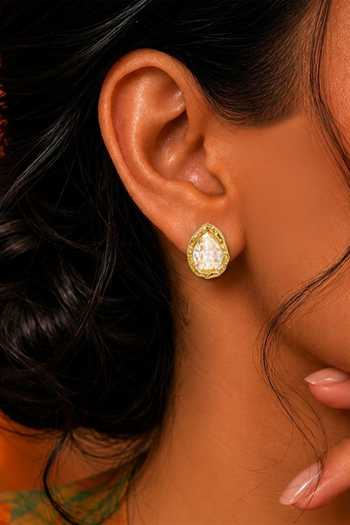 Arvino Gold Plated Teardrop Crystal Stud Earrings at Aza Fashions Arvino_Gold Plated Teardrop Crystal Stud Earrings _at_Aza_Fashions