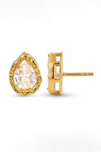 Arvino_Gold Plated Round Crystal Stud Earrings _Online_at_Aza_Fashions