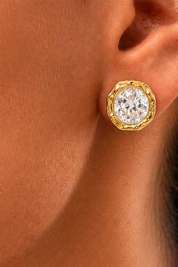 Shop_Arvino_Gold Plated Round Crystal Stud Earrings _Online_at_Aza_Fashions