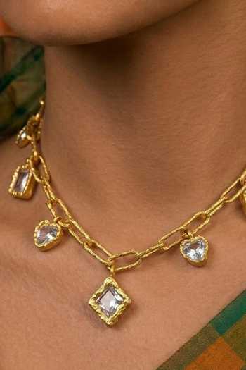 Buy_Arvino_Gold Plated Floating Crystal Charm Necklace _Online_at_Aza_Fashions