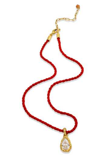 Arvino_Red Teardrop Crystal Cord Necklace _Online_at_Aza_Fashions