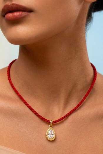 Buy_Arvino_Red Teardrop Crystal Cord Necklace _Online_at_Aza_Fashions