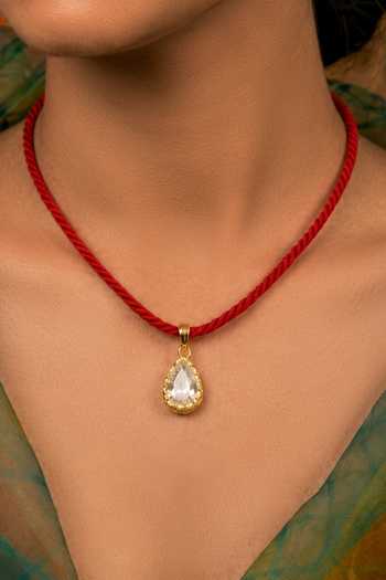 Shop_Arvino_Red Teardrop Crystal Cord Necklace _Online_at_Aza_Fashions