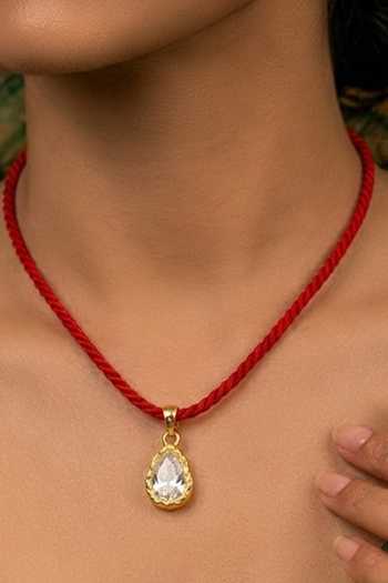 Arvino_Red Teardrop Crystal Cord Necklace _at_Aza_Fashions