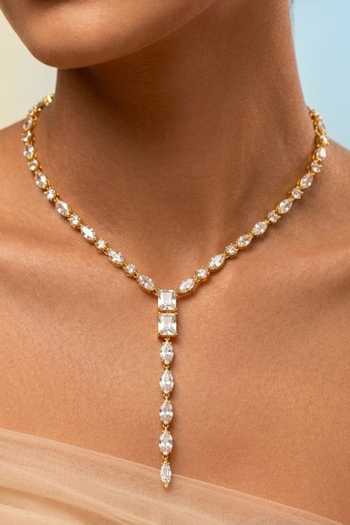 Buy_Arvino_Gold Plated Crystal Lariat Necklace _Online_at_Aza_Fashions