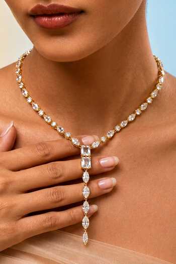 Arvino_Gold Plated Crystal Lariat Necklace _at_Aza_Fashions