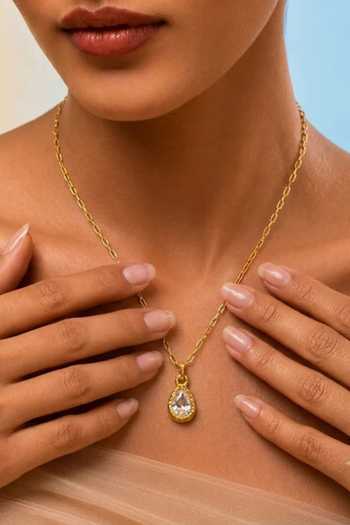 Shop Arvino Gold Plated Teardrop Crystal Pendant Necklace Online at Aza Fashions Shop_Arvino_Gold Plated Teardrop Crystal Pendant Necklace _Online_at_Aza_Fashions