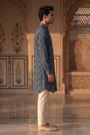 Prateek Munjal_Blue Cotton Kurta And Pant Set _Online_at_Aza_Fashions