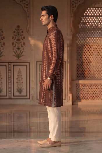 Prateek Munjal_Wine Cotton Kurta Pant Set _Online_at_Aza_Fashions