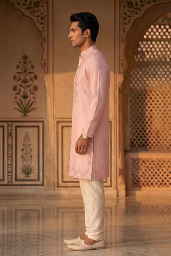 Prateek Munjal_Pink Crepe Embroidered Kurta Pant Set _Online_at_Aza_Fashions
