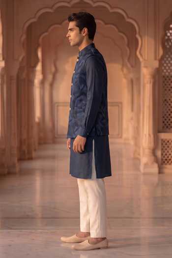 Prateek Munjal_Blue Cotton Kurta Pant Set _Online_at_Aza_Fashions