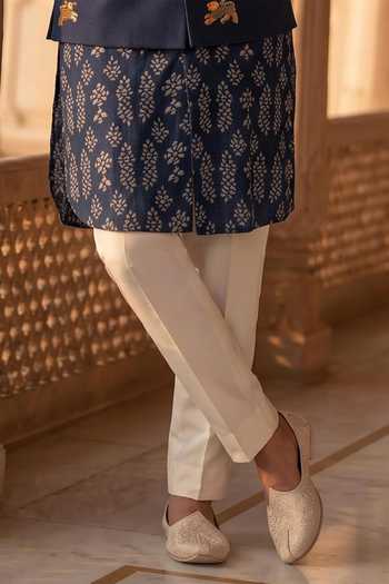 Prateek Munjal_Blue Cotton, Rayon Embroidered Nehru Jacket Set _Online_at_Aza_Fashions