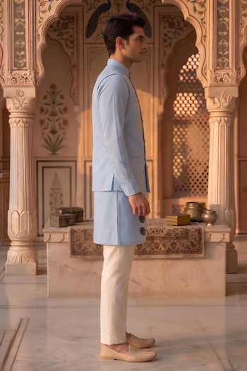 Prateek Munjal_Blue Crepe Embroidered Nehru Jacket Set _Online_at_Aza_Fashions