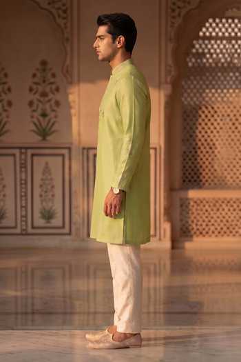 Shop_Prateek Munjal_Green Crepe Embroidered Kurta Pant Set _Online_at_Aza_Fashions