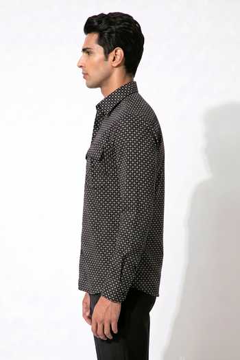Prateek Munjal_Black Cotton Embroidered Shacket _Online_at_Aza_Fashions