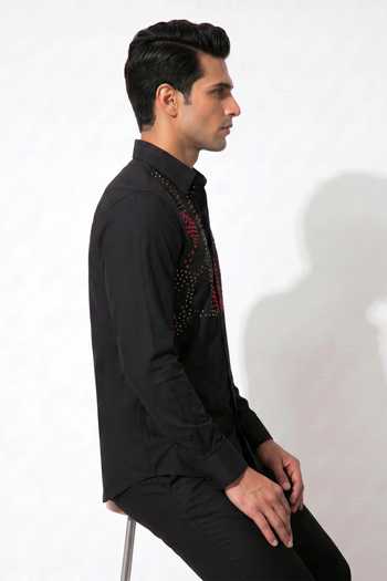 Prateek Munjal_Black Rayon Bead Embroidered Shirt _Online_at_Aza_Fashions