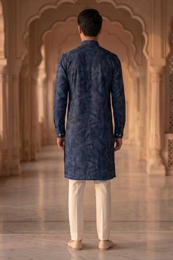 Shop_Prateek Munjal_Blue Silk, Cotton Embroidered Nehru Jacket Set _Online_at_Aza_Fashions